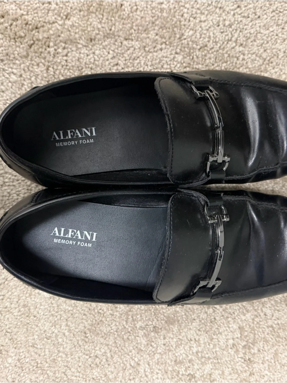 Alfani Black Leather Slip-On Loafers with Metal Bit